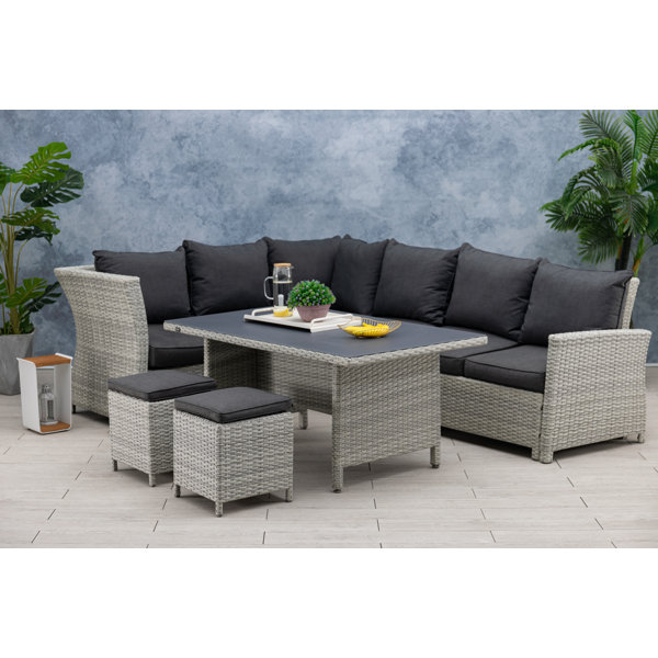 Rosalind Wheeler Sitzer Lounge Set Sedley Aus Rattan Mit Polster